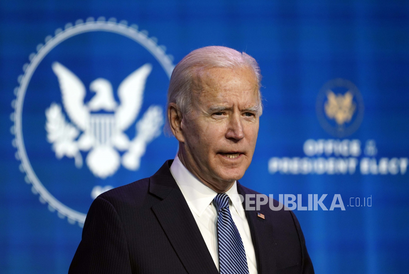 Presiden terpilih Joe Biden berbicara dalam sebuah acara di teater The Queen di Wilmington, Del., Kamis, 7 Januari 2021.