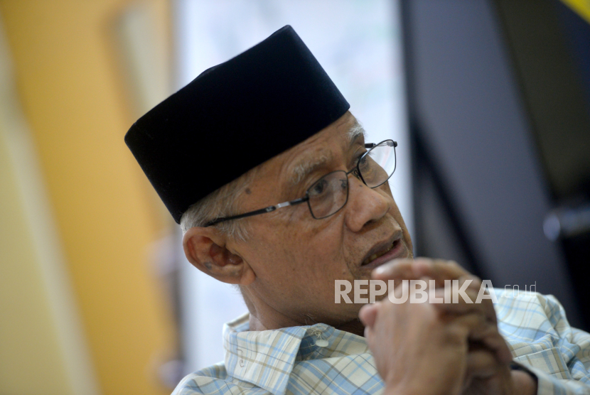 Ketua Umum PP Muhammadiyah, Haedar Nashir saat wawancara di Pascasarjana UMY, Yogyakarta, Selasa  (15/8/2023).