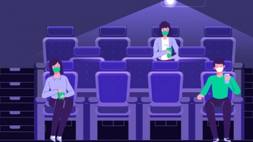 Ilustrasi social distancing di bioskop/menonton bioskop.