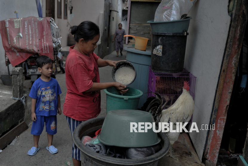 Warga beraktivitas di Kampung Teko, Kapuk, Cengkareng, Jakarta Barat, Ahad (5/1/2025). Kampung Teko atau yang dikenal dengan nama Kampung Apung, merupakan pemukiman warga yang berada diatas permukaan air. Menurut Rudi (55), mulanya kawasan tersebut merupakan pemukiman yang berada di area Taman Pemakaman Umum Kapuk Teko. Namun pada tahun 1997,  kawasan tersebut dilanda banjir hingga menyebabkan genangan yang tak kunjung surut. Genangan tersebut disebabkan oleh minimnya saluran air akibat pembangunan pabrik disekitar pemukiman serta kawasan yang berada di kontur tanah yang cekung. Genangan yang tampak seperti danau buatan tersebut terakhir surut pada tahun 1999, dan hingga saat ini tak pernah surut. Warga mensiasati kondisi tersebut dengan mendirikan bangunan tingkat sebagai antisipasi luapan banjir saat hujan deras. Meski demikian, Kampung Apung dulunya sempat menjadi salah satu destinasi wisata di Jakarta yang diinisiasi warga dengan menyajikan ciri khas pemukiman yang mengapung diatas air,  mendirikan budidaya lele dan taman baca anak, namun kini redup. Rudi berharap, Kampung tersebut tak lagi mengapung diatas air, pasalnya, genangan air tersebut rawan dan dapat membahayakan warga sekitar.