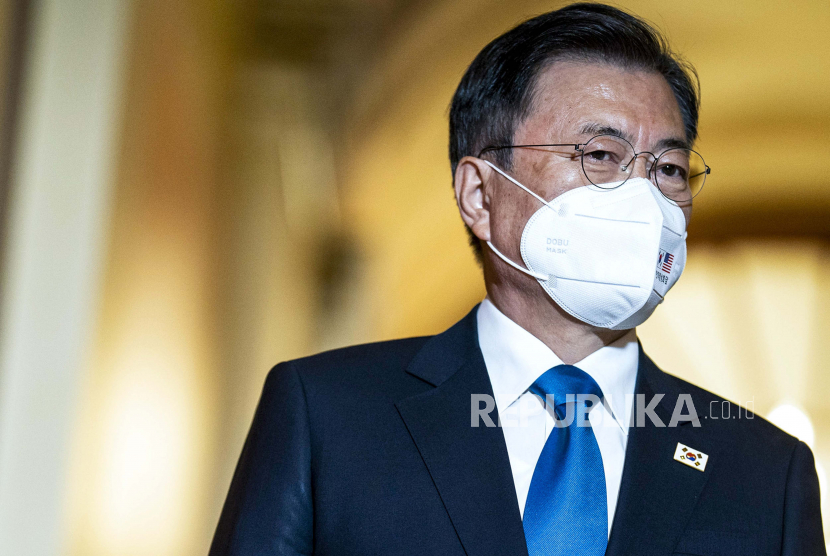 Presiden Korsel Optimistis Vaksinasi Sesuai Target. Presiden Korea Selatan Moon Jae-in.