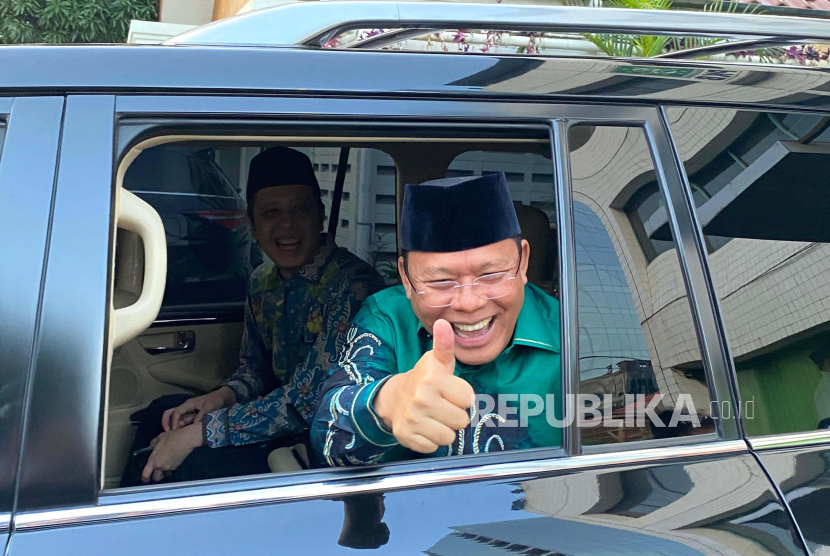 Pelaksana tugas (Plt) Ketua Umum PPP, Muhammad Mardiono menjelaskan bahwa arah politik partainya akan diputuskan dalam forum Rapimnas, di Kantor DPP PKB, Jakarta, Senin (29/4/2024). 