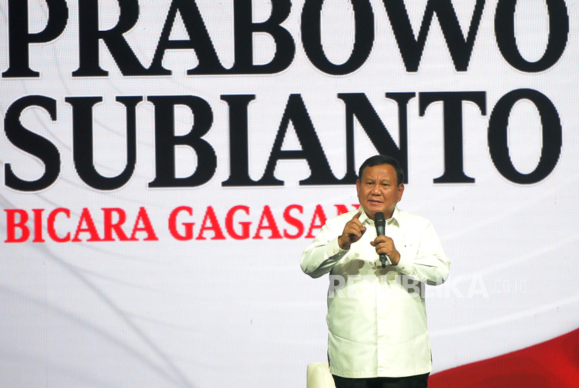Bakal calon presiden (Bacapres) dari Partai Gerindra, Prabowo Subianto. Prabowo capres unggulan sementara di klasemen elektabilitas 