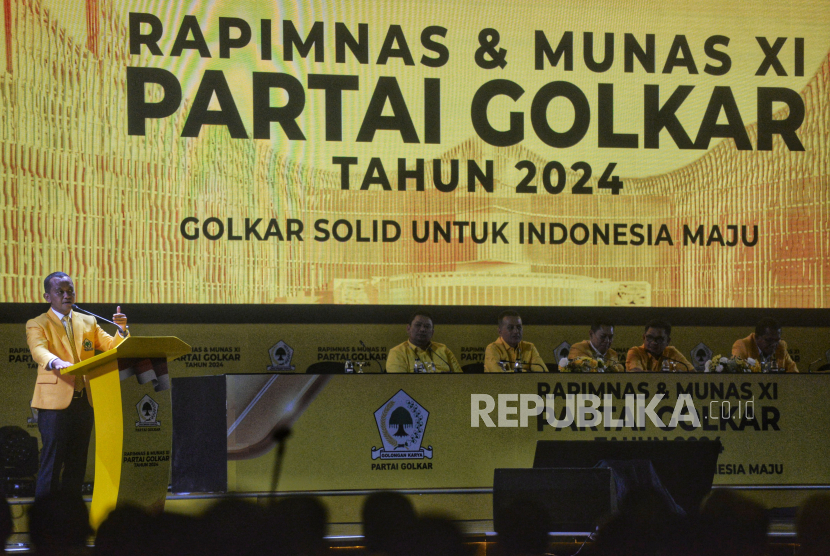 Ketua Umum DPP Partai Golkar Bahlil Lahadalia di acara Munas XI Partai Golkar di Jakarta Convention Center (JCC), Jakarta, Rabu (21/8/2024). 