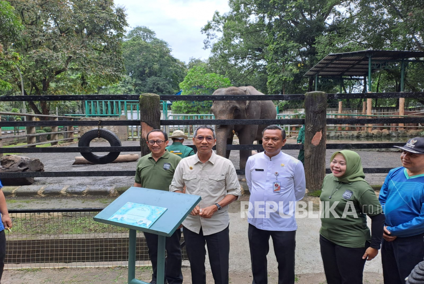 Penjabat (Pj) Gubernur DKI Jakarta, Heru Budi Hartono saat kegiatan pemberian nama jerapah dan gajah di Taman Margasatwa Ragunan, Jakarta Selatan, Jumat (3/2/2023). 