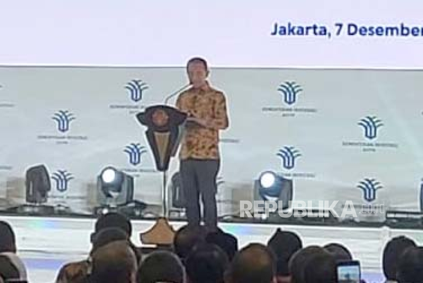 Menteri Investasi, Bahlil Lahadalia dalam Rapat Koordinasi Nasional Investasi 2023 di Balai Kartini, Jakarta, Kamis (7/12/2023). 