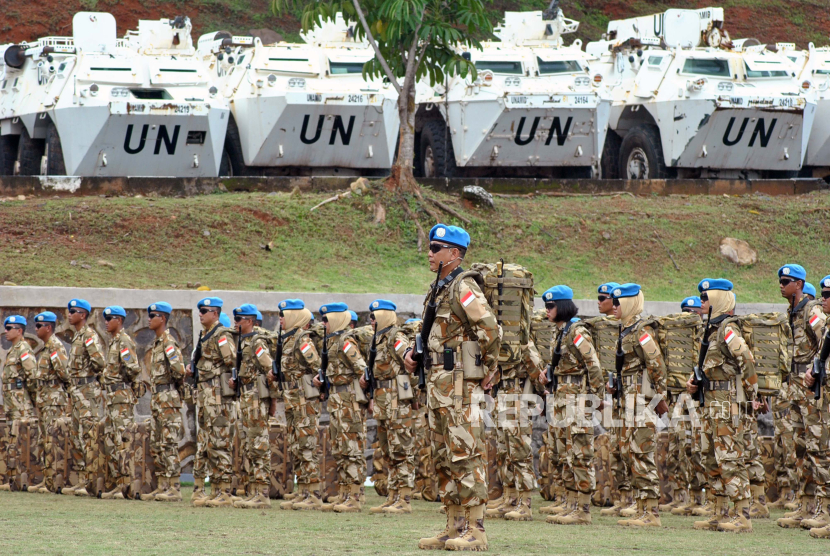 Sejumlah prajurit TNI mengikuti gelar personel Satgas TNI Kontingen Garuda dan staf militer UNIFIL di Sentul, Kabupaten Bogor, Jawa Barat pada 2019 lalu.