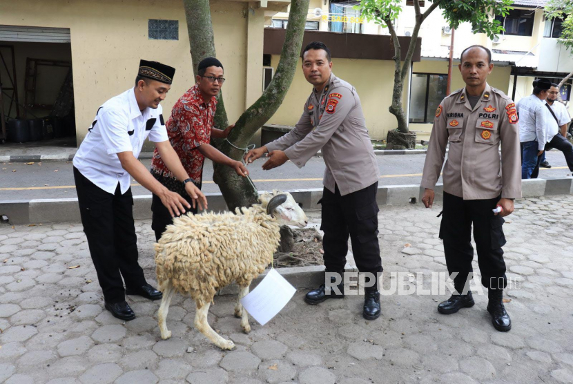 Polda DIY melakukan penyerahan hewan kurban secara simbolis kepada perwakilan pengurus pondok pesantren, dan panti asuhan di Yogyakarta, Selasa (27/6/2023).