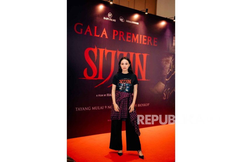 Aktris Anggika Bolsterli dalam acara Konferensi Pers dan Pemutaran Film Sijjin di Epicentrum XXI, Jakarta Selatan, Selasa (7/11/2023).  