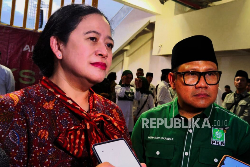 Ketua DPR RI Puan Maharani ketika ditemui usai acara Harlah PKB ke-25 di Stadion Manahan Solo, Ahad (23/7/2023). 