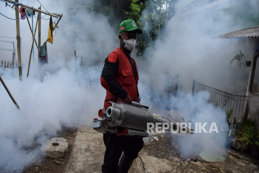 Petugas melakukan fogging atau pengasapan di pemukiman yang terkena positif DBD. Di Kalbar, sudah ada 19 orang meninggal sepanjang 2023 akibat DBD.