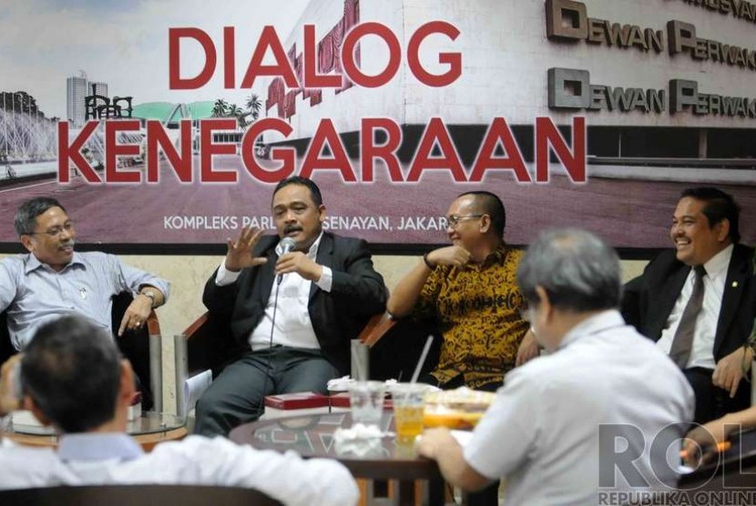  Dialog Kenegaraan DPD RI yang bertemakan Arah Politik Keparlemenan Hendak Kemana, yang berlangsung di gedung DPD RI Komplek Parlemen Senayan, Jakarta, Rabu (3/12). (Republika/Agung Supriyanto)