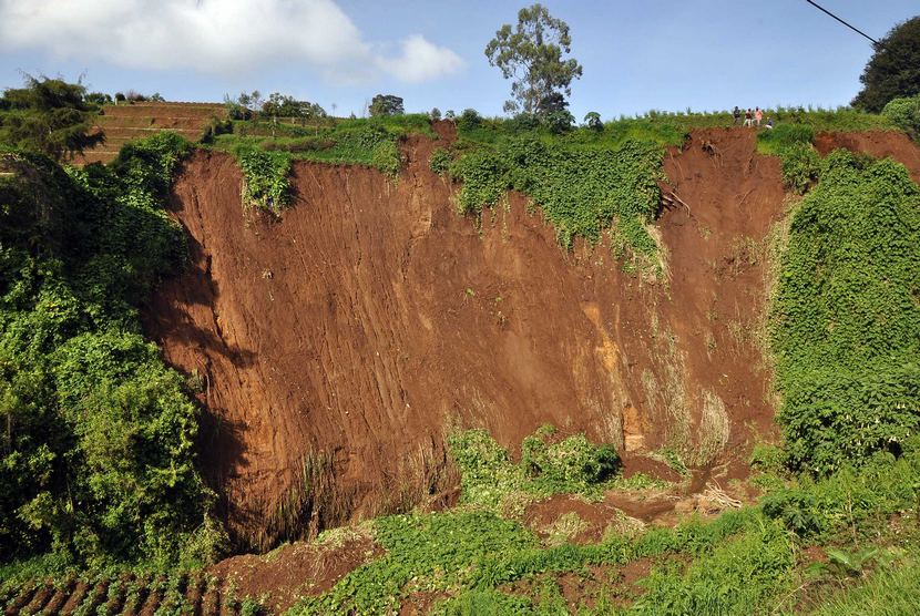  Kondisi tanah longsor di kawasan dataran tinggi Dieng, Banjarnegara, Jateng, Selasa (16/12).   (Antara/Anis Efizudin)