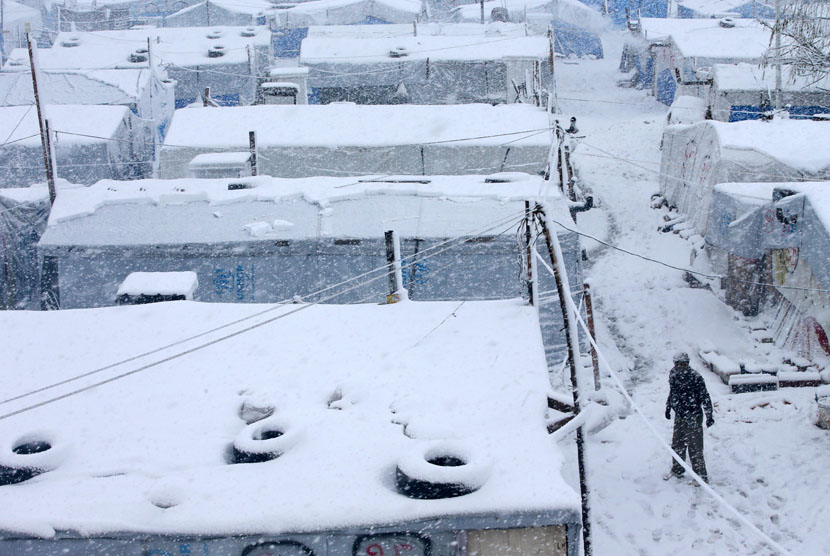 Ilustrasi badai salju menerpa tenda para pengungsi asal Suriah. Dua Bayi Suriah Meninggal karena Cuaca Dingin Ekstrem
