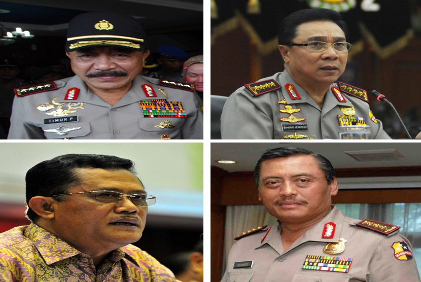 Mantan Kapolri (arah jarum jam), Jenderal (Pol) Timur Pradopo,Jenderal (Pol) Bambang Hendarso Danuri, Jenderal (Pol) Sutanto, Jenderal (Pol) Da