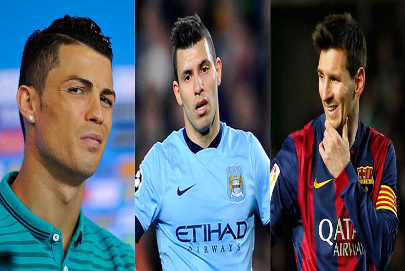  (dari kiri) Cristiano Ronaldo,  Sergio Aguero, Lionel Messi.