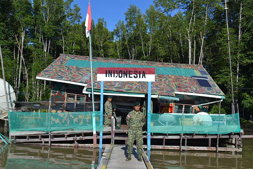  Pos penjagaan di  perbatasan Indonesia-Malaysia di Sei Kaca Kecamatan Seimenggaris Kabupaten Nunukan, Kaltara (ilustrasi) 