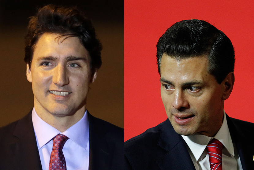 PM Kanada Justin Trudeau (kiri) dan Presiden Meksiko Enrique Pena Nieto (kanan).