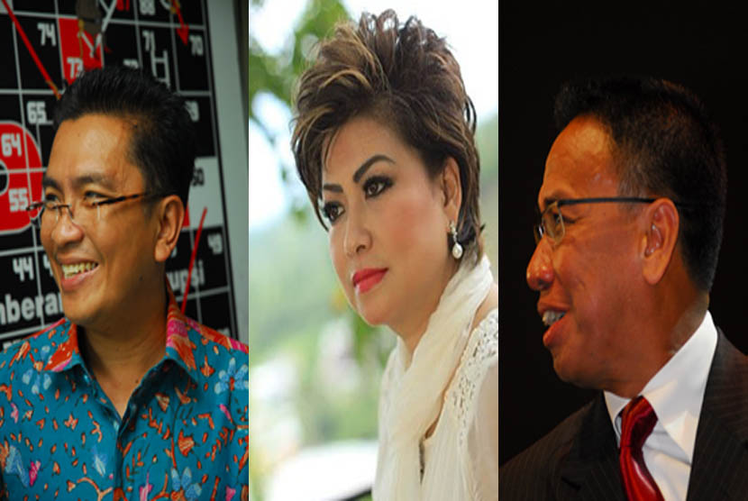 Artis yang Maju di Pilkada, Helmi Yahya (kiri), Maya Rumantir (tengah), Dedi Gumelar/ Miing (kanan).