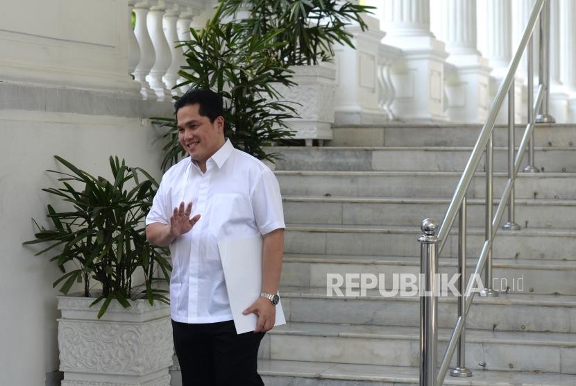 Bertemu Presiden Joko Widodo. CEO Mahaka Grup Erick Thohir usai bertemu dengan Presiden Joko Widodo di Istana Kepresidenan, Jakarta, Senin (21/10).