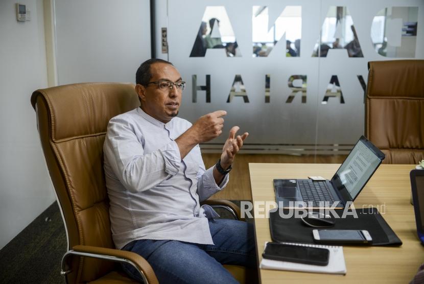 CEO Dana Syariah Taufiq Al Jufri memberikan paparan saat wawancara bersama Republika di Jakarta, Selasa (14/1).