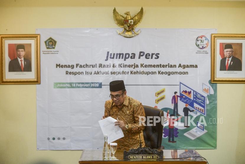 Ini Inovasi Layanan Haji Dalam Negeri 2020. Foto: Menteri Agama Fachrul Razi usai menyampaikan keterangan saat jumpa pers kinerja Kementerian Agama di Jakarta, Selasa (18/2).