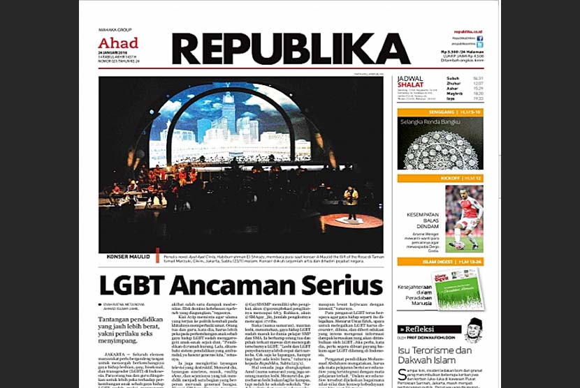 Harian Republika edisi 24 Januari 2016.