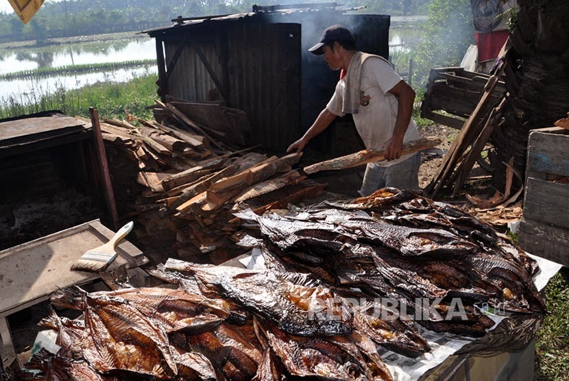 Penjual ikan Salai di Palembang.   (Republika/Maspril Aries)