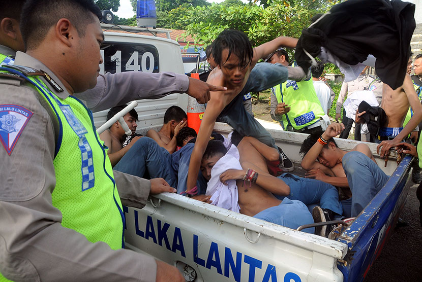 Sejumlah pelajar diamankan saat tawuran oleh Kepolisian Polres Bogor.