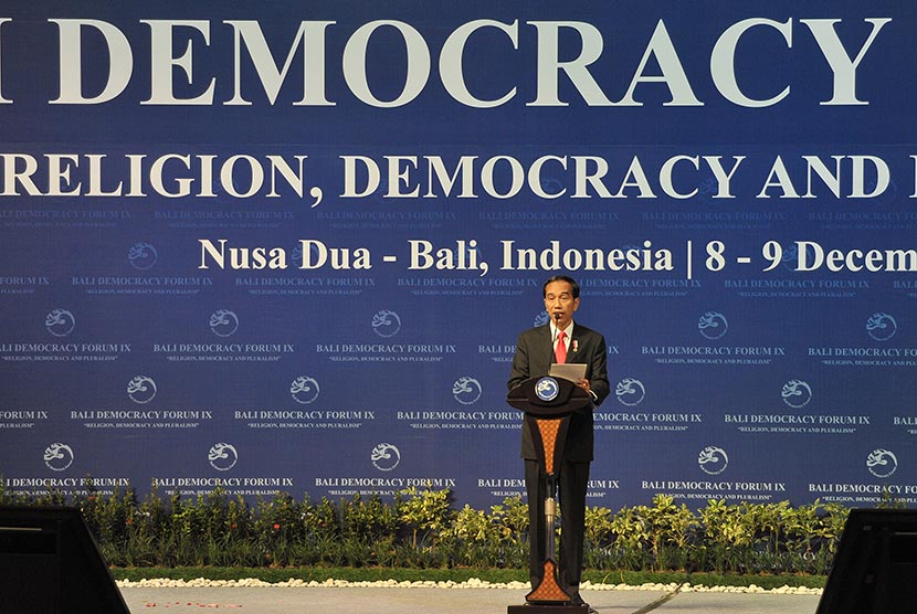 President Joko Widodo delivered his speech in the opening of Bali Democracy Forum (BDF) IX at Nusa Dua, Bali on Thursday (12/8). 