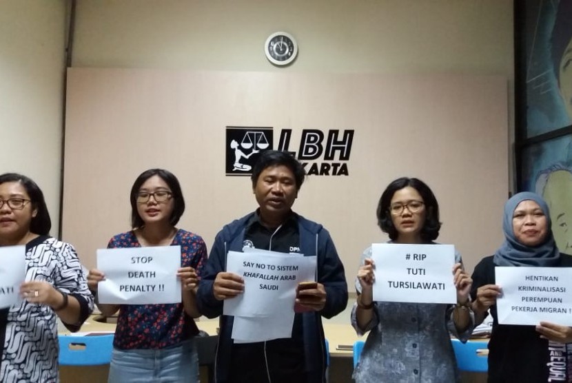 Jaringan Buruh Migran (JBM) mengampanyekan beberapa hal terkait perlindungan terhadap Pekerja Migran Indonesia (PMI) yang bekerja di Arab Saudi, Sabtu (3/11), Jakarta.