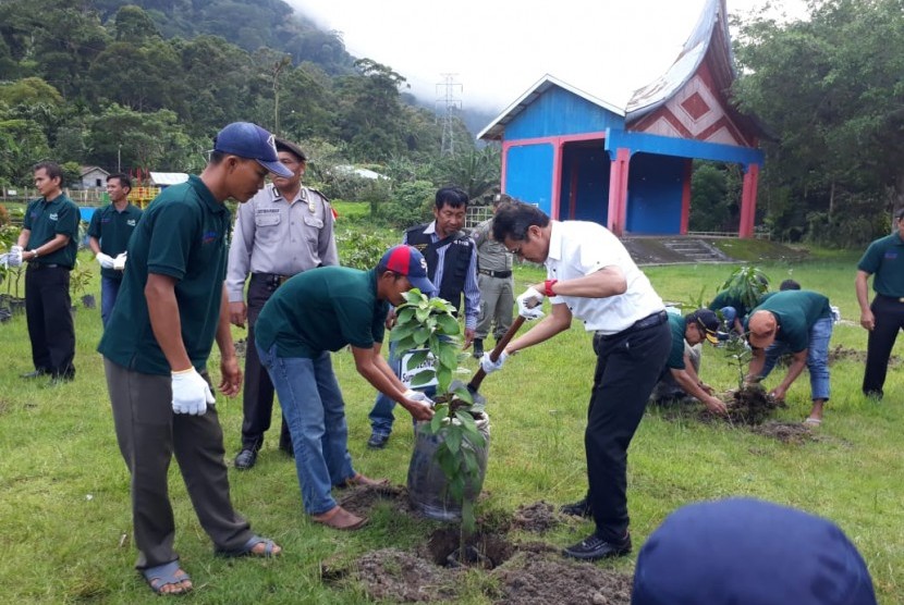 PLN Sumbar menanam 1.000 bibit pohon produktif dan pelindung di kawasan Danau Maninjau, Agam, Sumatra Barat. 