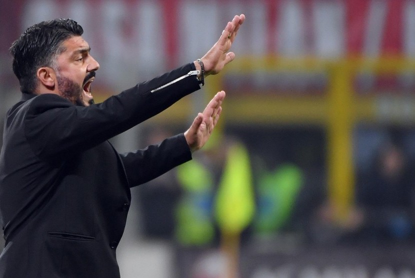 Pelatih Napoli Gennaro Gattuso. Gattuso meminta anak asuhnya tak berlebihan dalam merayakan hasil positif ini. 