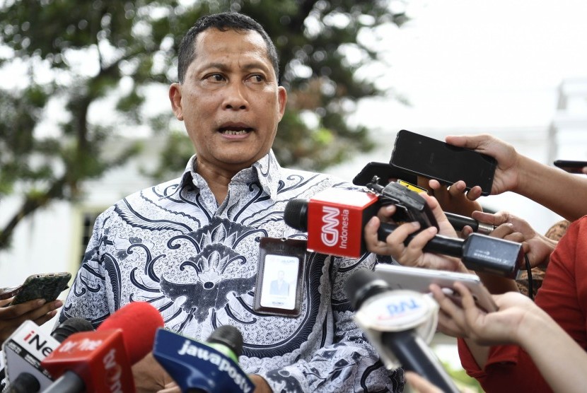 Kepala Bulog Budi Waseso menyampaikan keterangan usai rapat tertutup dengan Presiden Joko Widodo di Istana Kepresidenan, Jakarta, Kamis (24/1/2019).