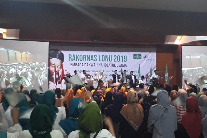 Sekitar 1.500 kader NU menghadiri Rapat Koordinasi Nasional  (Rakornas) LDNU 2019 di Auditorium Bina Karna, Hotel Bidakara, Jakarta  Selatan, Senin (28/1). 