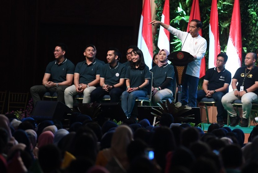 Presiden Joko Widodo memberikan sambutan pada acara Green Festival 2019 yang diselenggarakan oleh Kementerian BUMN di Jakarta Convention Center, Jakarta, Kamis (31/1/2019).