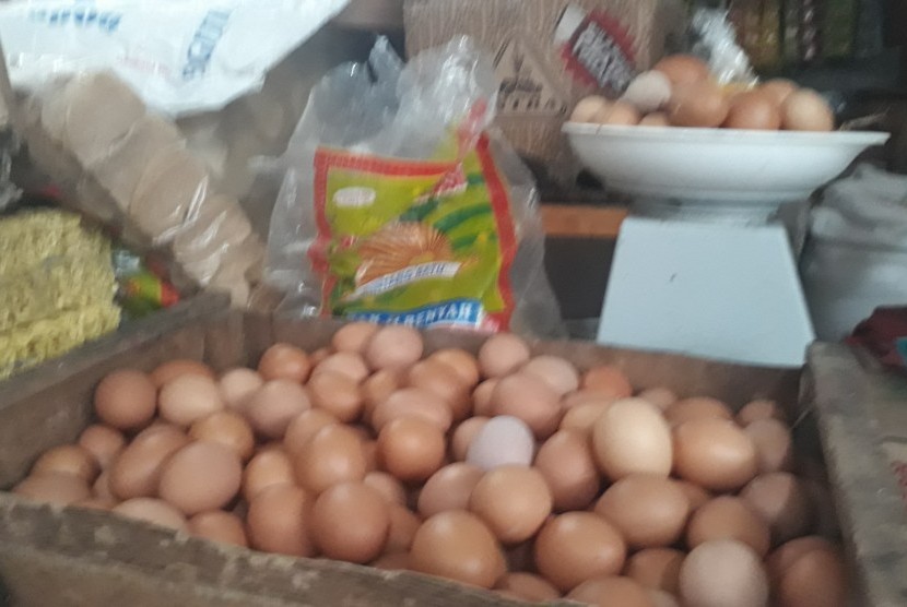 Agustia penjual telur ayam.negeri dan bahan pokok lainnya  di Pasa Kranggan, Jumat (1/2).