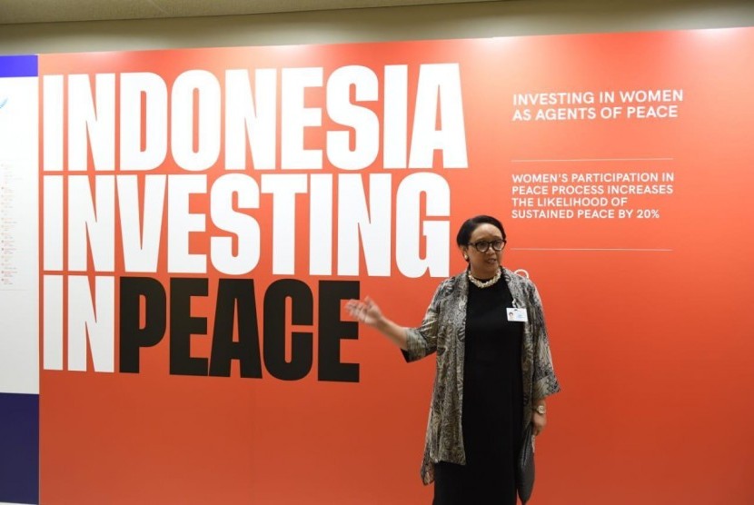 Menteri Luar Negeri Republik Indonesia (Menlu RI) Retno Lp Marsudi membuka pameran foto dalam rangka presidensi Indonesia di Dewan Keamanan PBB, New York Senin (6/5) 