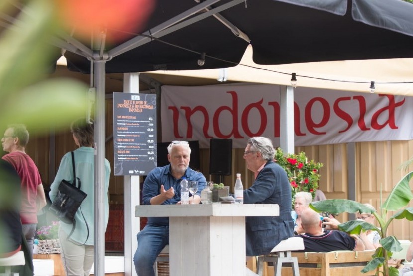 Suasana stan Indonesia di Taste of Amsterdam 2019. Empat masakan Indonesia turut disajikan di dalam festival masakan antar negara tersebut, Jumat (31/5). Festival tersebut digelar selama empat hari, 31 Mei - 3 Juni 2019.