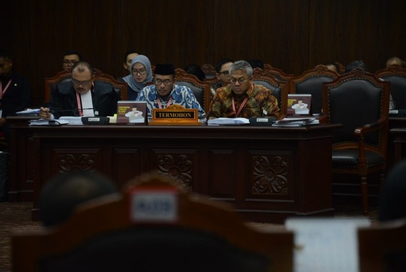 Suasana sidang sengketa Pemilhan Presiden (Pilpres) 2019 di Mahkamah Konstitusi, Jakarta, Selasa (18/6). 