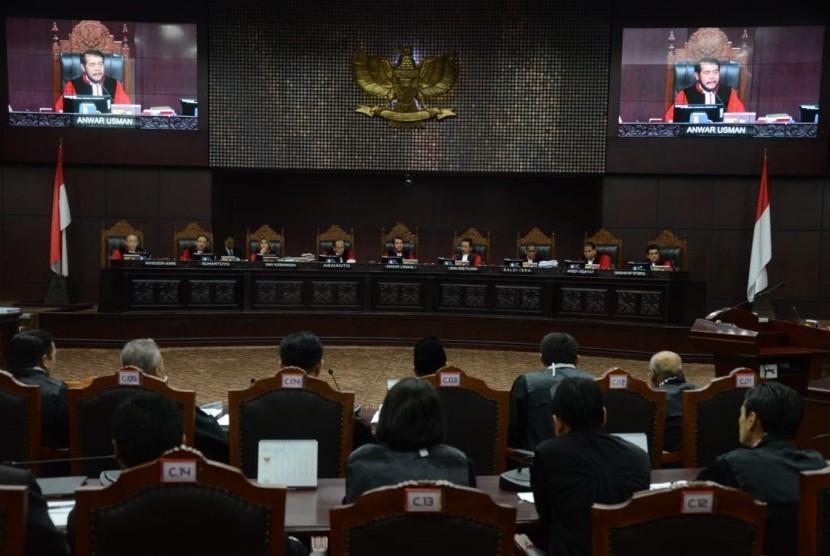 Suasana sidang sengketa Pemilhan Presiden (Pilpres) 2019 beragendakan mendengarkan keterangan saksi di Mahkamah Konstitusi, Jakarta, Rabu(19/6).