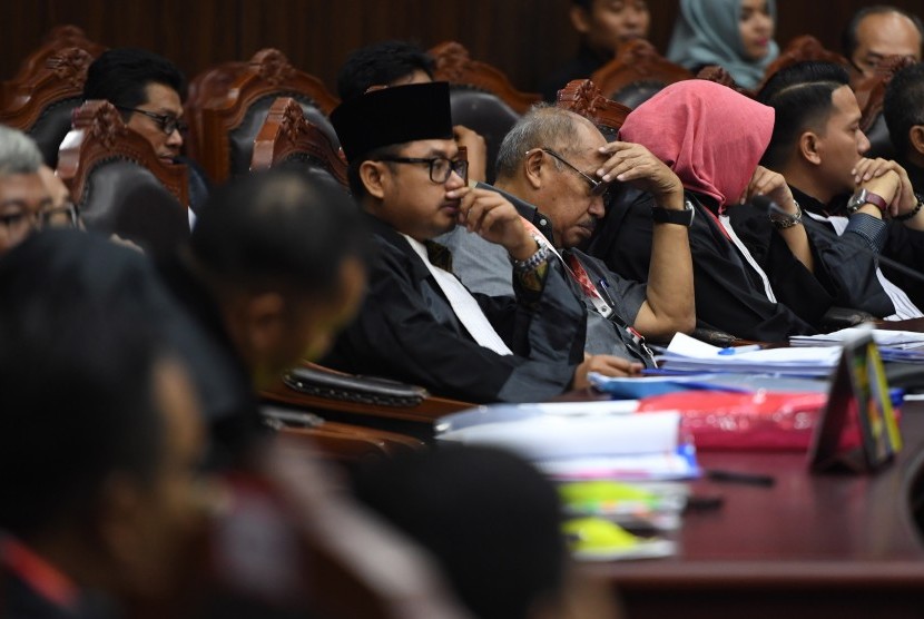 Suasana sidang perdana perselisihan hasil pemilihan umum (PHPU) Pileg 2019 untuk DPR dan DPRD Jawa Timur di Mahkamah Konstitusi, Jakarta, Selasa (9/7/2019).