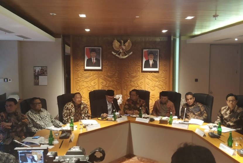 Pimpinan MPR menggelar rapat persiapan sidang tahunan MPR di Kompleks Parlemen Senayan, Jakarta, Kamis (18/7).