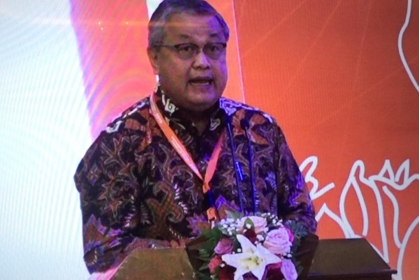 Gubernur Bank Indonesia Perry Warjiyo dalam Rapat Koordinasi Nasional Pengendalian Inflasi 2019 di Grand Sahid Jaya, Jakarta, Kamis (25/7).