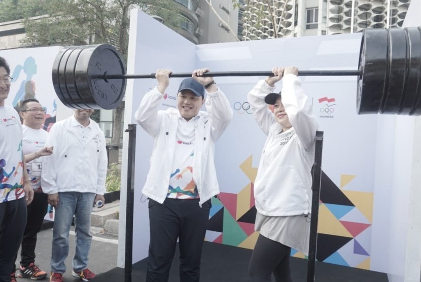 Ketua KOI Erick Thohir dalam acara olympic day Run 2019 yang berlangsung Ahad (28/7). Erick meminta masyarakat mendukung atlet nasional yang akan tampil di olimoic 2020.