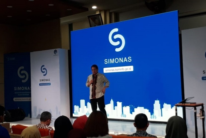 Menteri Komunikasi dan Informatika, Rudiantara dalam peluncuran platform SIMONAS di kantor Kemenkominfo, Kamis (5/9). 