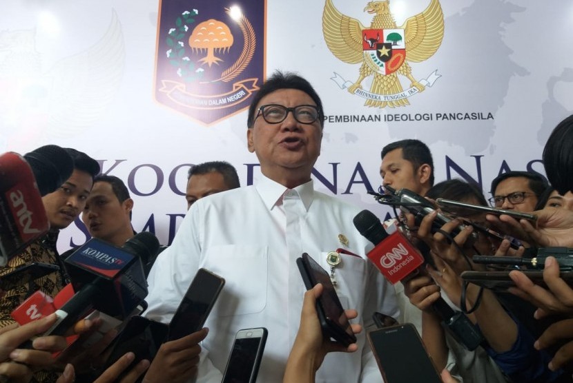 Menteri Dalam Negeri Tjahjo Kumolo di Hotel Merlyn Park, Jakarta Pusat, Rabu (16/10).
