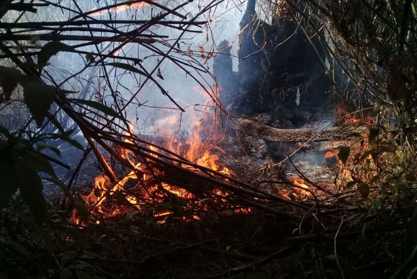 Titik api di Blok Ledok Tirem, Gunung Semeru masih dalam proses pemadaman,  Kamis (17/10). 