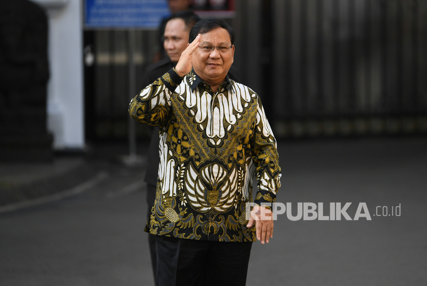 Ketua Umum Partai Gerindra Prabowo Subianto tiba di Istana Kepresidenan, Rabu (23/10/2019).