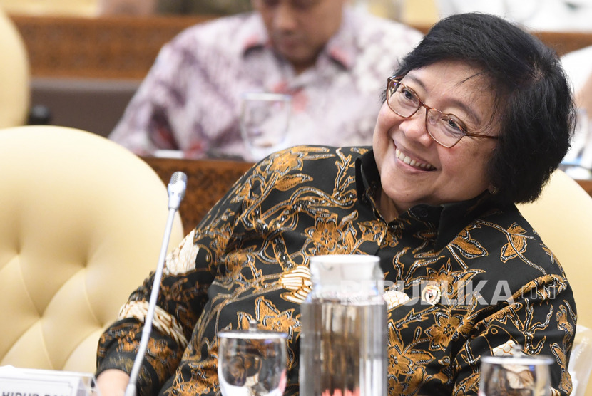 Menteri Lingkungan Hidup dan Kehutanan Siti Nurbaya Bakar mengikuti raker dengan Komisi IV DPR di kompleks parlemen, Jakarta, Selasa (19/7/2019).